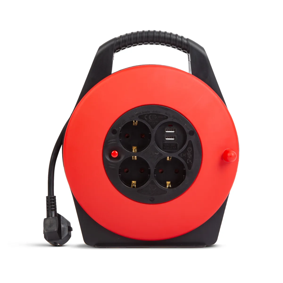 Tambur cablu 10m, 3 prize Schuko, 2x USB, protectie termica, 16A, IP20 - imagine 2