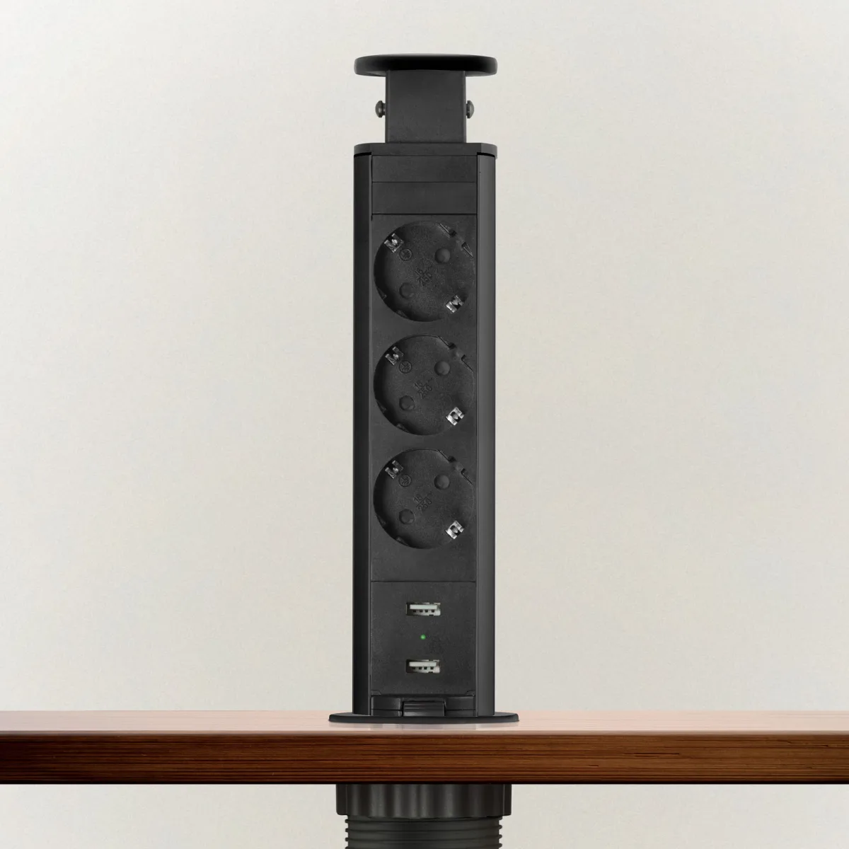 Priza incastrabila birou, 3 prize, 2 USB, 3500W, negru mat, pop up, 230V