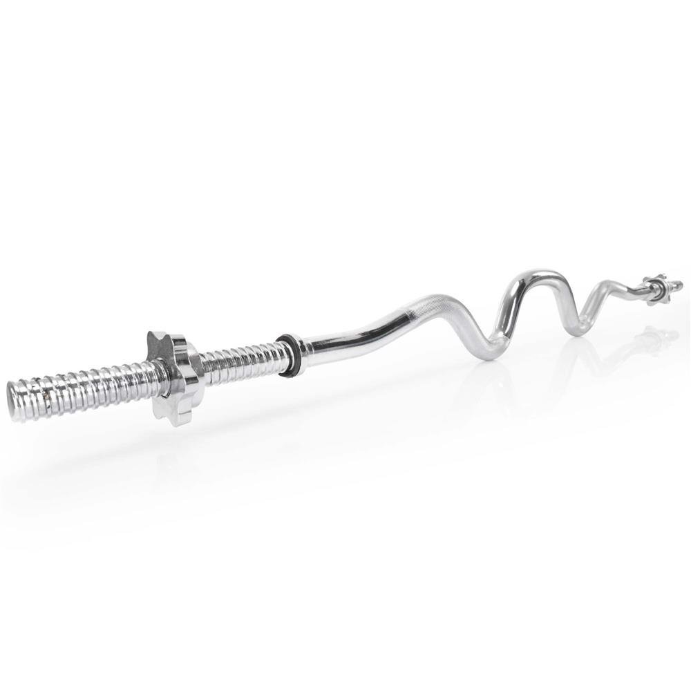 Bara haltera curbata Z pentru greutati, 120 cm, diametru 25 mm, otel cromat, incarcare maxima 140 kg