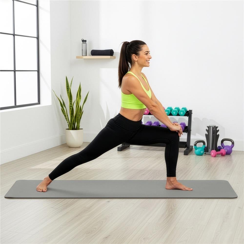 saltea fitness antiderapanta din nbr, 183x61x1 cm, cu curea transport, gri 2 Saltea fitness antiderapanta din NBR, 183x61x1 cm, cu curea transport, gri - imagine 2