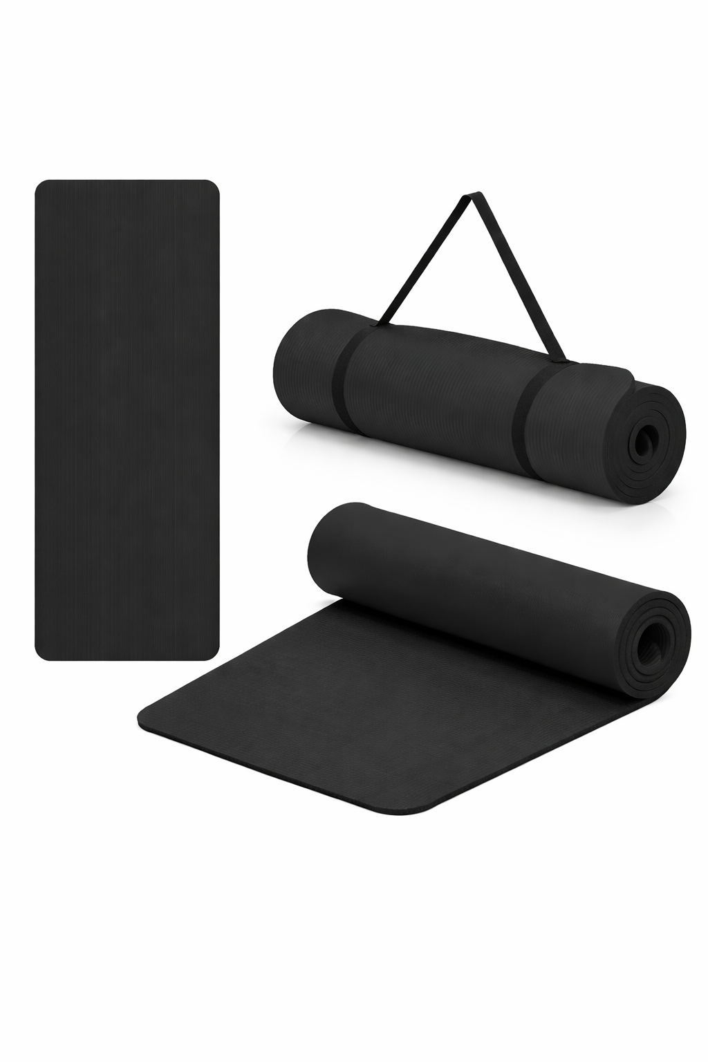 saltea fitness antiderapanta din nbr, 183x61x1 cm, cu curea transport, negru 3 Saltea fitness antiderapanta din NBR, 183x61x1 cm, cu curea transport, negru - imagine 3