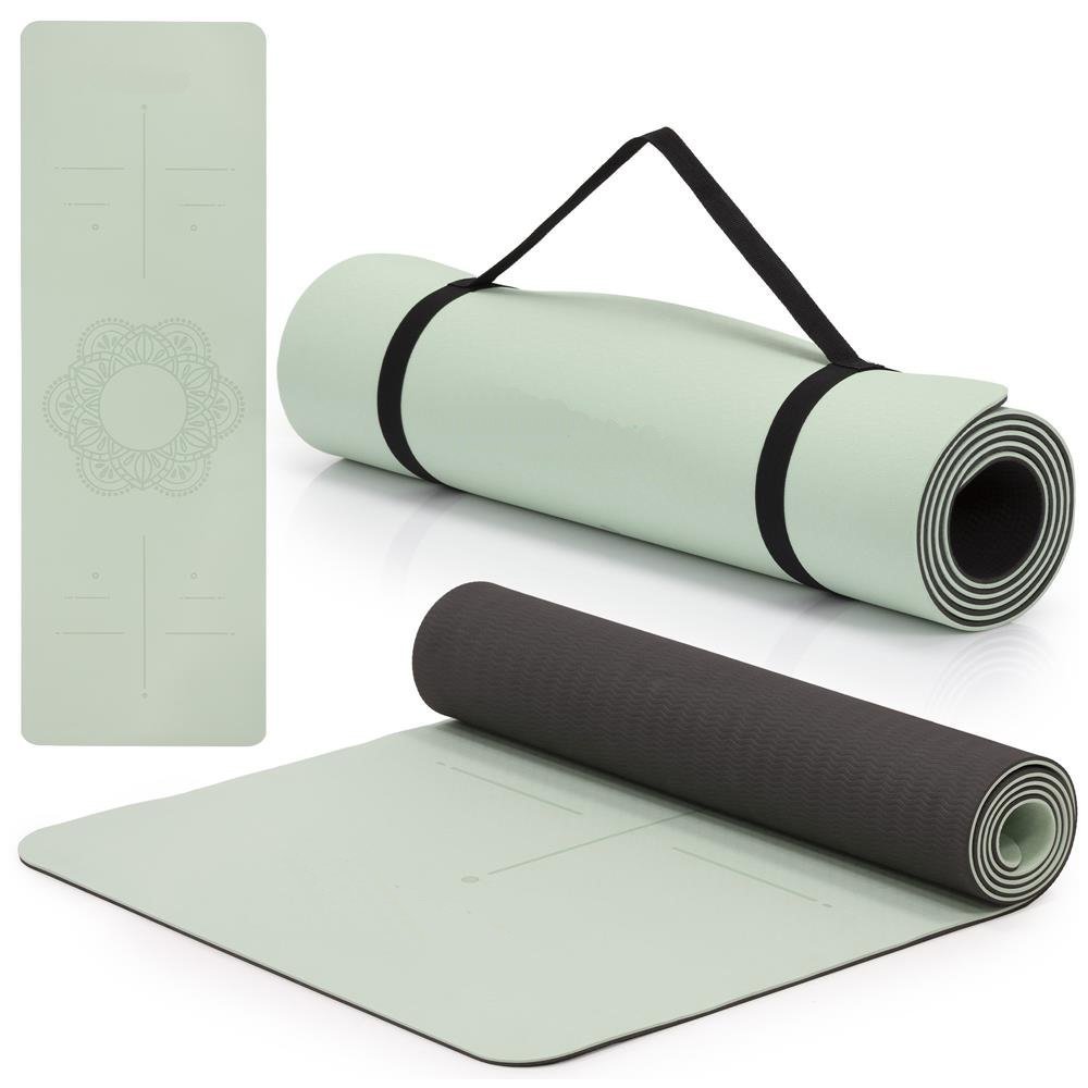 saltea yoga antiderapanta din tpe, 183x61x0.6 cm, cu curea transport, verde 2 Saltea yoga antiderapanta din TPE, 183x61x0.6 cm, cu curea transport, verde - imagine 2
