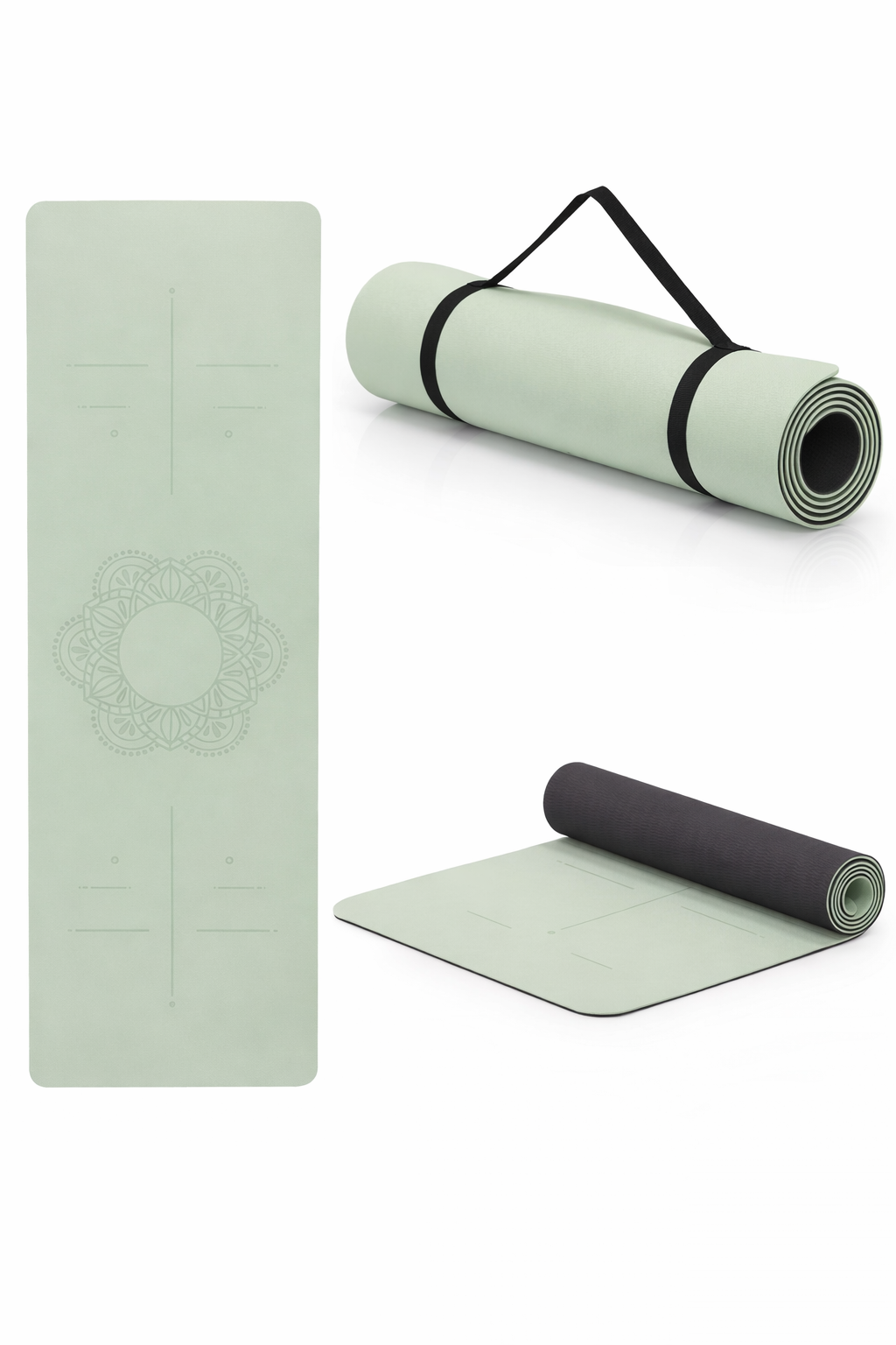 saltea yoga antiderapanta din tpe, 183x61x0.6 cm, cu curea transport, verde 3 Saltea yoga antiderapanta din TPE, 183x61x0.6 cm, cu curea transport, verde - imagine 3
