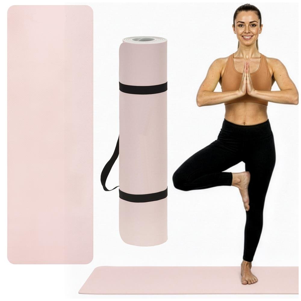 saltea fitness antiderapanta din tpe, 183x61x1 cm, cu curea transport, roz 3 Saltea fitness antiderapanta din TPE, 183x61x1 cm, cu curea transport, roz - imagine 3