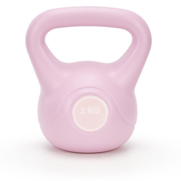Kettlebell 2 kg, bitum cu invelis rezistent ABS, 16×19 cm, roz