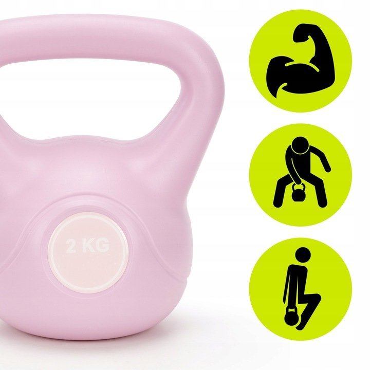 kettlebell 2 kg, bitum cu invelis rezistent abs, 16x19 cm, roz 3 Kettlebell 2 kg, bitum cu invelis rezistent ABS, 16x19 cm, roz - imagine 3