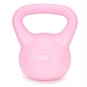 Kettlebell 6 kg, bitum cu invelis rezistent ABS, 21×24 cm, roz