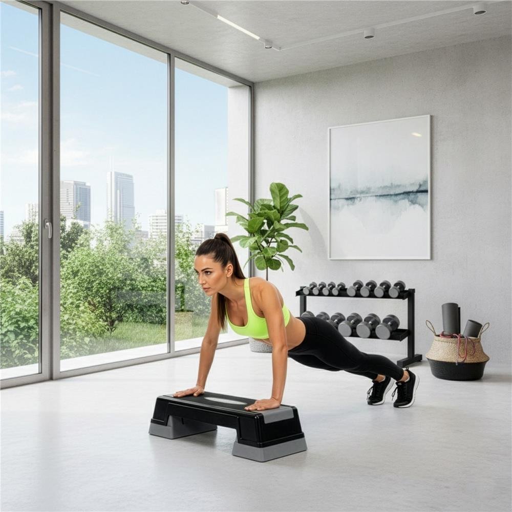 step aerobic fitness reglabil 2 niveluri, pp, maxim 350 kg, 73x29x18 cm, negru gri 2 Step aerobic fitness reglabil 2 niveluri, PP, maxim 350 kg, 73x29x18 cm, negru gri - imagine 2