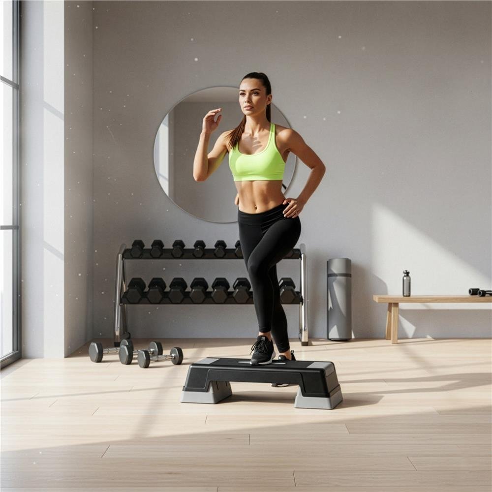 step aerobic fitness reglabil 2 niveluri, pp, maxim 350 kg, 73x29x18 cm, negru gri 3 Step aerobic fitness reglabil 2 niveluri, PP, maxim 350 kg, 73x29x18 cm, negru gri - imagine 3