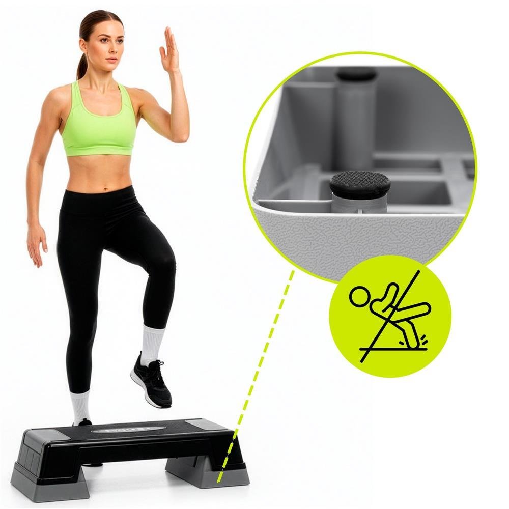 step aerobic fitness reglabil 2 niveluri, pp, maxim 350 kg, 73x29x18 cm, negru gri 4 Step aerobic fitness reglabil 2 niveluri, PP, maxim 350 kg, 73x29x18 cm, negru gri - imagine 4