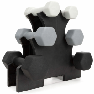 Set gantere din fonta cu invelis neopren, 12 kg cu suport, capete hexagonale, 2×1 kg 2×2 kg 2×3 kg, multicolor