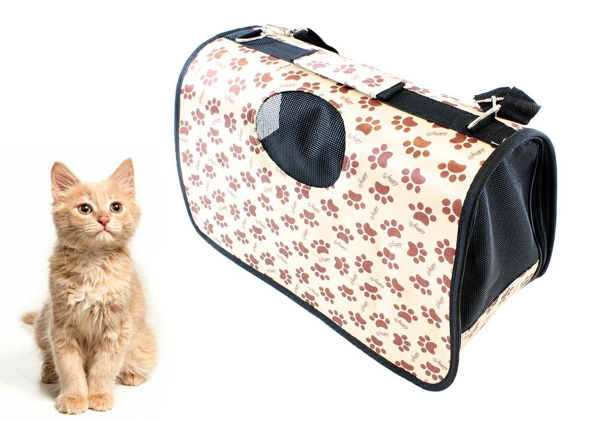 geanta de transport pentru caine sau pisica - alb/maro ag644c 1 Geanta de Transport pentru Caine sau Pisica - ALB/MARO AG644C