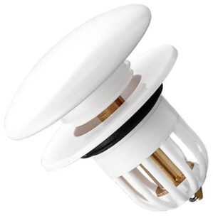 Dop scurgere chiuveta, universal, deschidere cu click, material oțel, diametru exterior 66 mm, culoare Alba