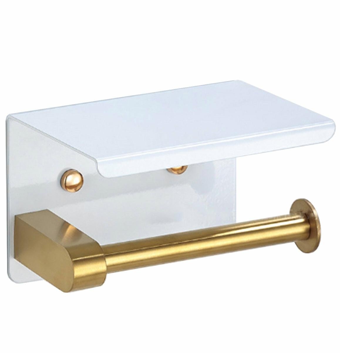 suport pentru hartie igienica cu raft suplimentar, din otel, culoare alba cu brat auriu 3 Suport pentru hartie igienica cu raft suplimentar, din otel, culoare alba cu brat auriu - imagine 3
