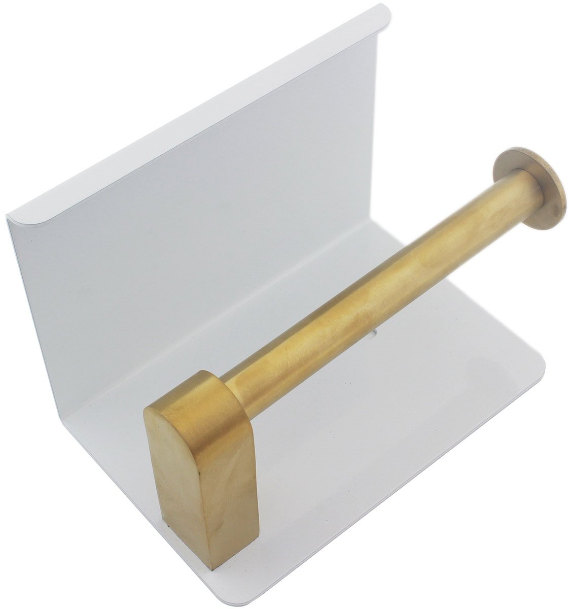 suport pentru hartie igienica cu raft suplimentar, din otel, culoare alba cu brat auriu 4 Suport pentru hartie igienica cu raft suplimentar, din otel, culoare alba cu brat auriu - imagine 4