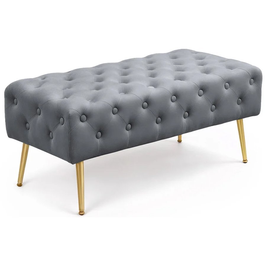 Taburet Monaco, tapitat cu catifea, tip banca, cu picioare metalice, 100x42x41 cm, gri