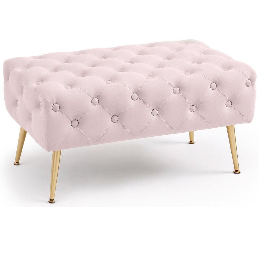 taburet madrid, tapitat cu catifea, tip banca, cu picioare metalice, 80x42x41 cm, roz pudra 1 Taburet Madrid, tapitat cu catifea, tip banca, cu picioare metalice, 80x42x41 cm, roz pudra