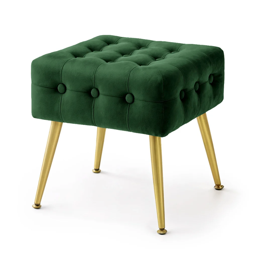 taburet tapitat quadra, velur, cu picioare metalice, 40x40x42 cm, verde 3 Taburet tapitat Quadra, velur, cu picioare metalice, 40x40x42 cm, verde - imagine 3