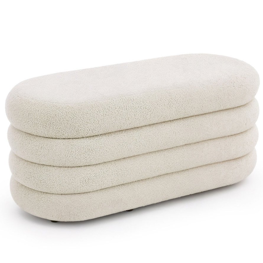 Taburet tapitat Puffo cu spatiu de depozitare, velur, 100x42x42 cm, crem