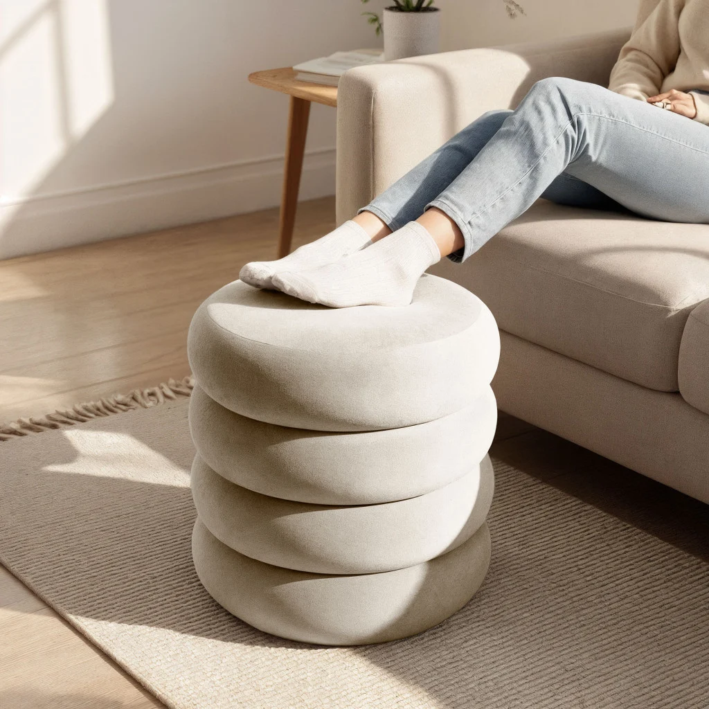 taburet tapitat snuggo cu spatiu de depozitare, velur, diametru 42 cm, inaltime 45 cm, crem 3 Taburet tapitat Snuggo cu spatiu de depozitare, velur, diametru 42 cm, inaltime 45 cm, crem - imagine 3