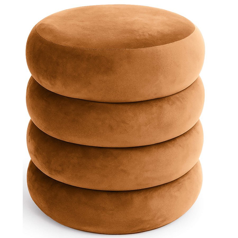 Taburet tapitat Snuggo cu spatiu de depozitare, velur, diametru 42 cm, inaltime 45 cm, portocaliu