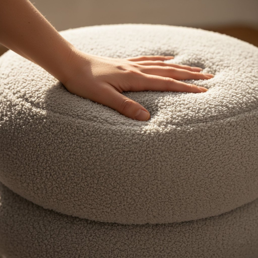 taburet tapitat snuggo cu spatiu de depozitare, velur, diametru 42 cm, inaltime 45 cm, maro mocha 3 Taburet tapitat Snuggo cu spatiu de depozitare, velur, diametru 42 cm, inaltime 45 cm, maro mocha - imagine 3