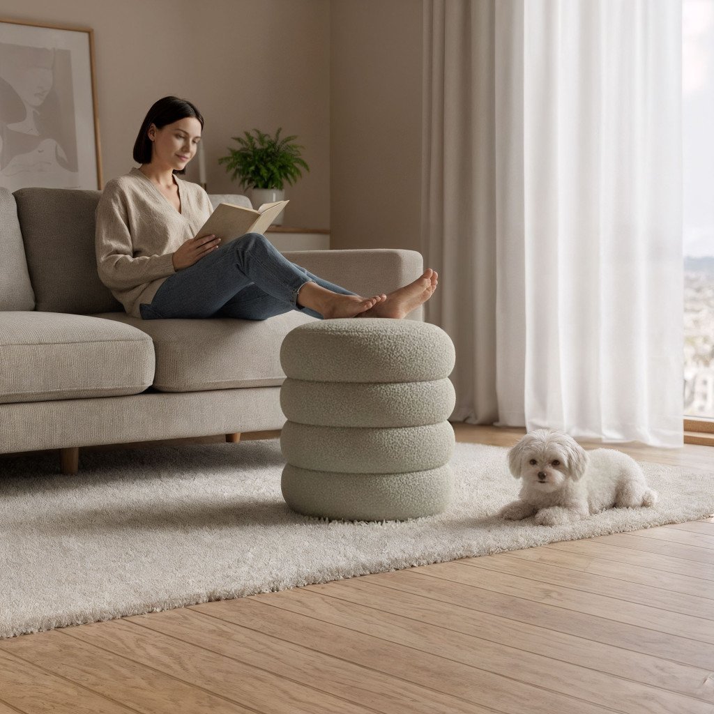 taburet tapitat snuggo cu spatiu de depozitare, velur, diametru 42 cm, inaltime 45 cm, maro mocha 4 Taburet tapitat Snuggo cu spatiu de depozitare, velur, diametru 42 cm, inaltime 45 cm, maro mocha - imagine 4