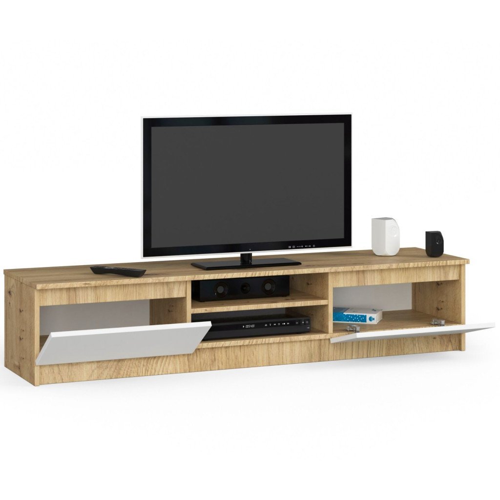 comoda tv cu 2 usi si rafturi centrale, pal laminat, 160x40x33 cm, stejar artisan si alb 2 Comoda TV cu 2 usi si rafturi centrale, PAL laminat, 160x40x33 cm, stejar artisan si alb - imagine 2