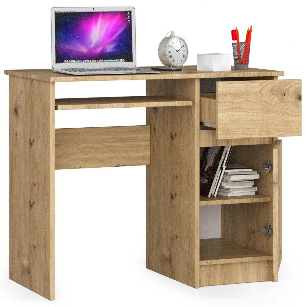 birou computer piksel, cu sertar, dulap si raft pentru tastatura, dreapta, 90x50x77 cm, stejar artisan 2 Birou computer PIKSEL, cu sertar, dulap si raft pentru tastatura, dreapta, 90x50x77 cm, stejar artisan - imagine 2