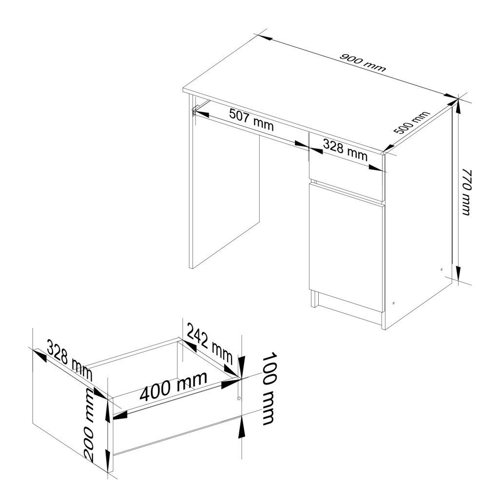 birou computer piksel, cu sertar, dulap si raft pentru tastatura, dreapta, 90x50x77 cm, stejar artisan 3 Birou computer PIKSEL, cu sertar, dulap si raft pentru tastatura, dreapta, 90x50x77 cm, stejar artisan - imagine 3