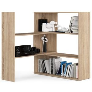 Etajera de colt pentru carti si decoratiuni, cu 3 rafturi, PAL laminat 16 mm, 174x30x109 cm, stejar sonoma