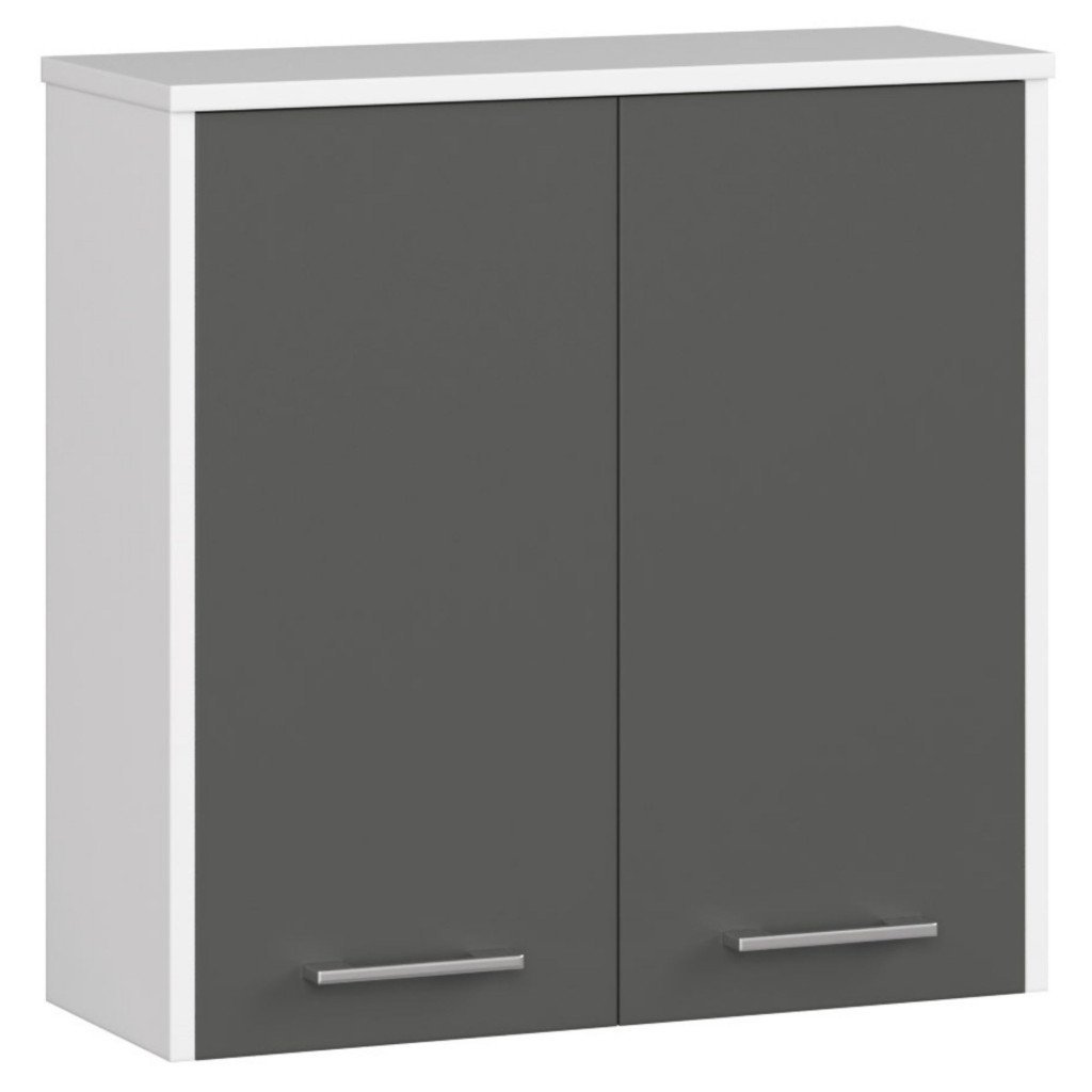 Dulap baie suspendat, cu 2 usi si 1 raft interior, PAL 16 mm, 60x23x60 cm, alb si gri