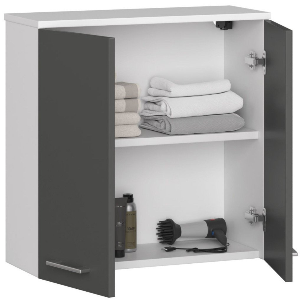 dulap baie suspendat, cu 2 usi si 1 raft interior, pal 16 mm, 60x23x60 cm, alb si gri 2 Dulap baie suspendat, cu 2 usi si 1 raft interior, PAL 16 mm, 60x23x60 cm, alb si gri - imagine 2