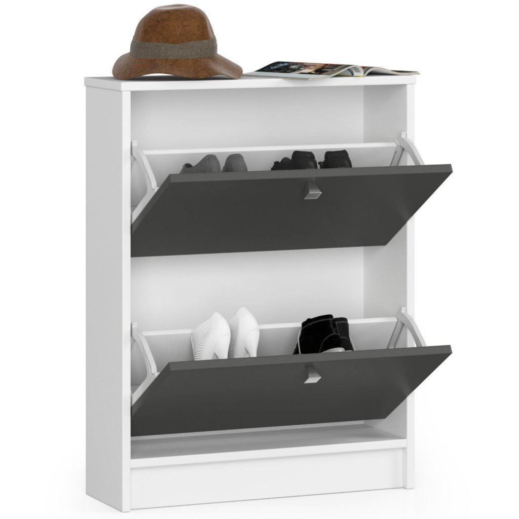 dulap pantofi cu 2 usi rabatabile, pal laminat 16 mm, 60x20x80 cm, alb si gri 2 Dulap pantofi cu 2 usi rabatabile, PAL laminat 16 mm, 60x20x80 cm, alb si gri - imagine 2