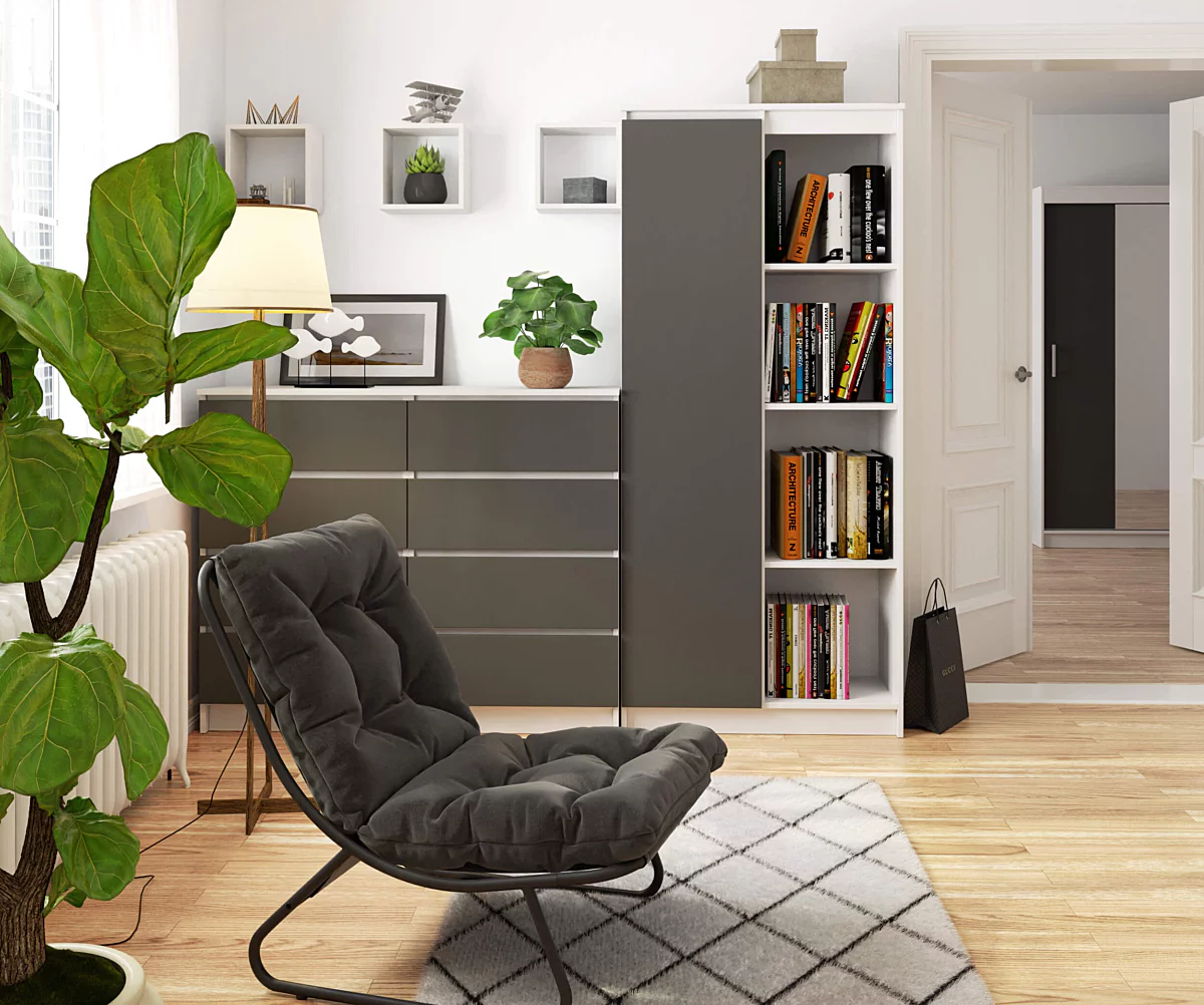 Dulap cu usa si 8 etajere, PAL laminat 16 mm, 80x35x180 cm, alb si gri 4 Dulap cu usa si 8 etajere, PAL laminat 16 mm, 80x35x180 cm, alb si gri - imagine 4