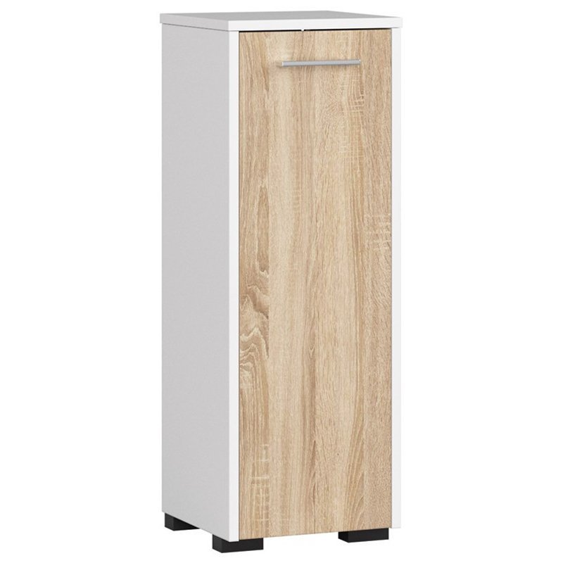 Dulap de baie tip baza, cu usa reversibila si raft interior, PAL 16 mm, 30x30x85 cm, alb si sonoma