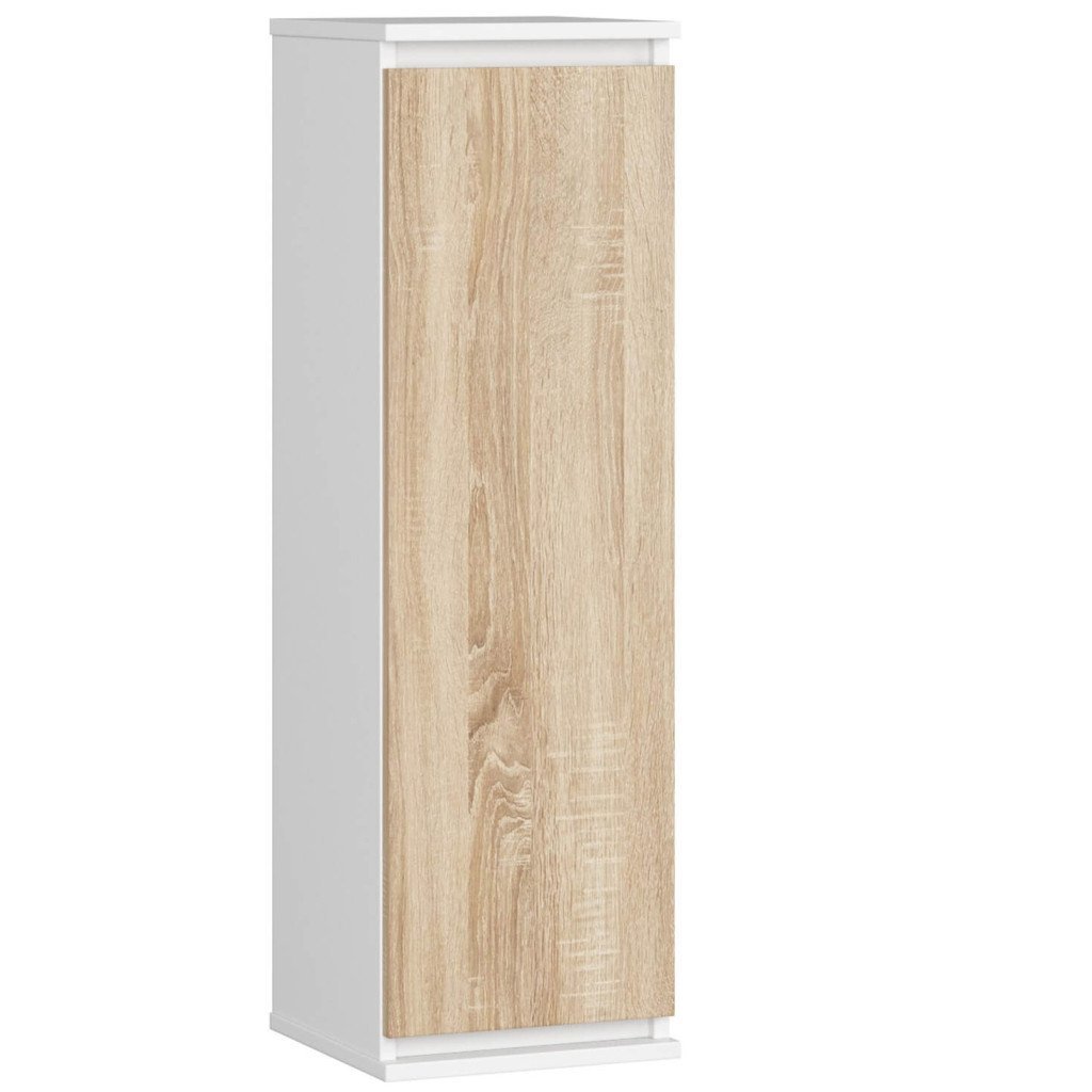Dulap suspendat, cu usa si 3 rafturi interioare, PAL 16 mm, 30x30x99 cm, alb si stejar sonoma