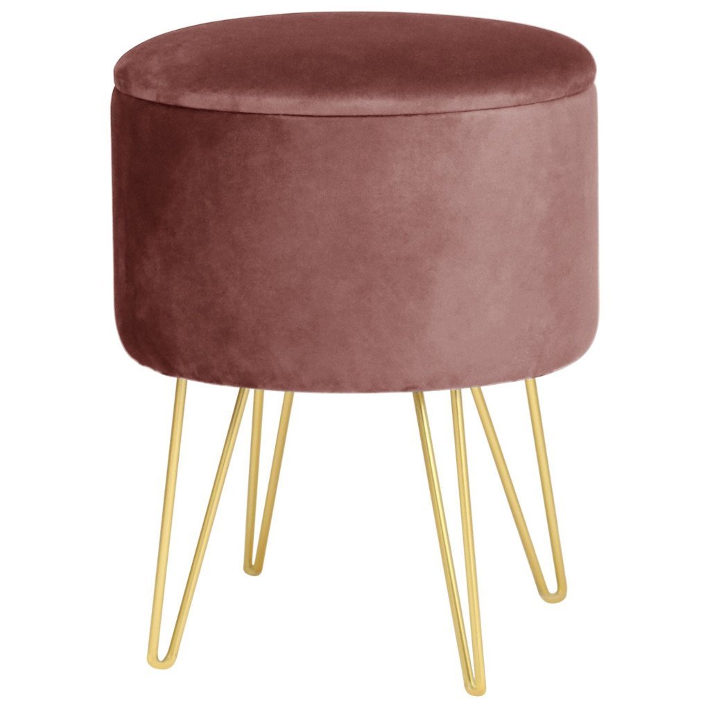 Taburet tapitat rotund Lili cu spatiu de depozitare, velur, 35x35x45 cm, roz