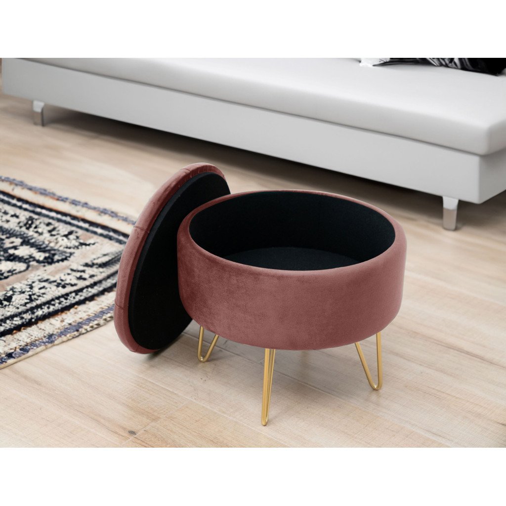 taburet caro cu spatiu depozitare, tapitat cu velur, 38x33 cm, roz 3 Taburet Caro cu spatiu depozitare, tapitat cu velur, 38x33 cm, roz - imagine 3