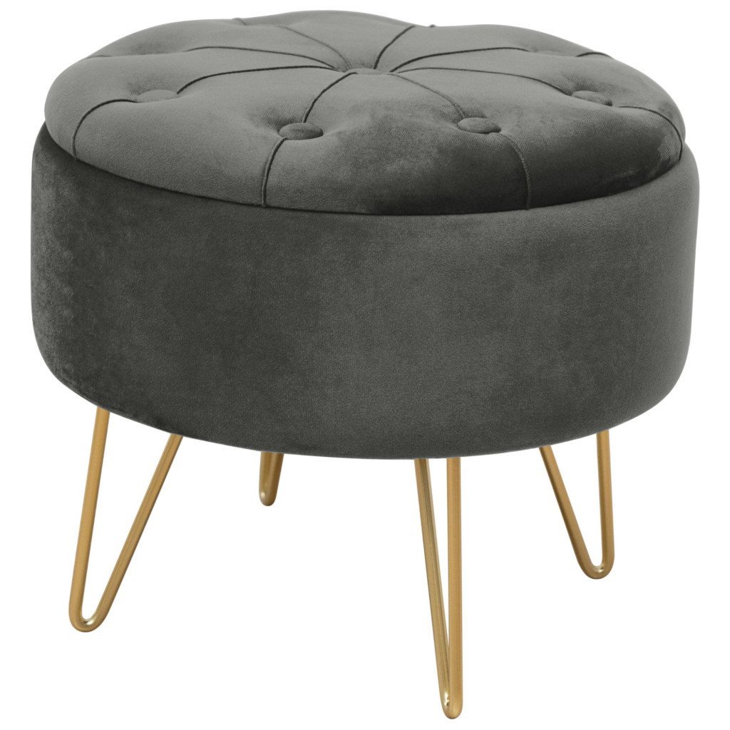 Taburet Caro cu spatiu depozitare, tapitat cu velur, 38×33 cm, gri