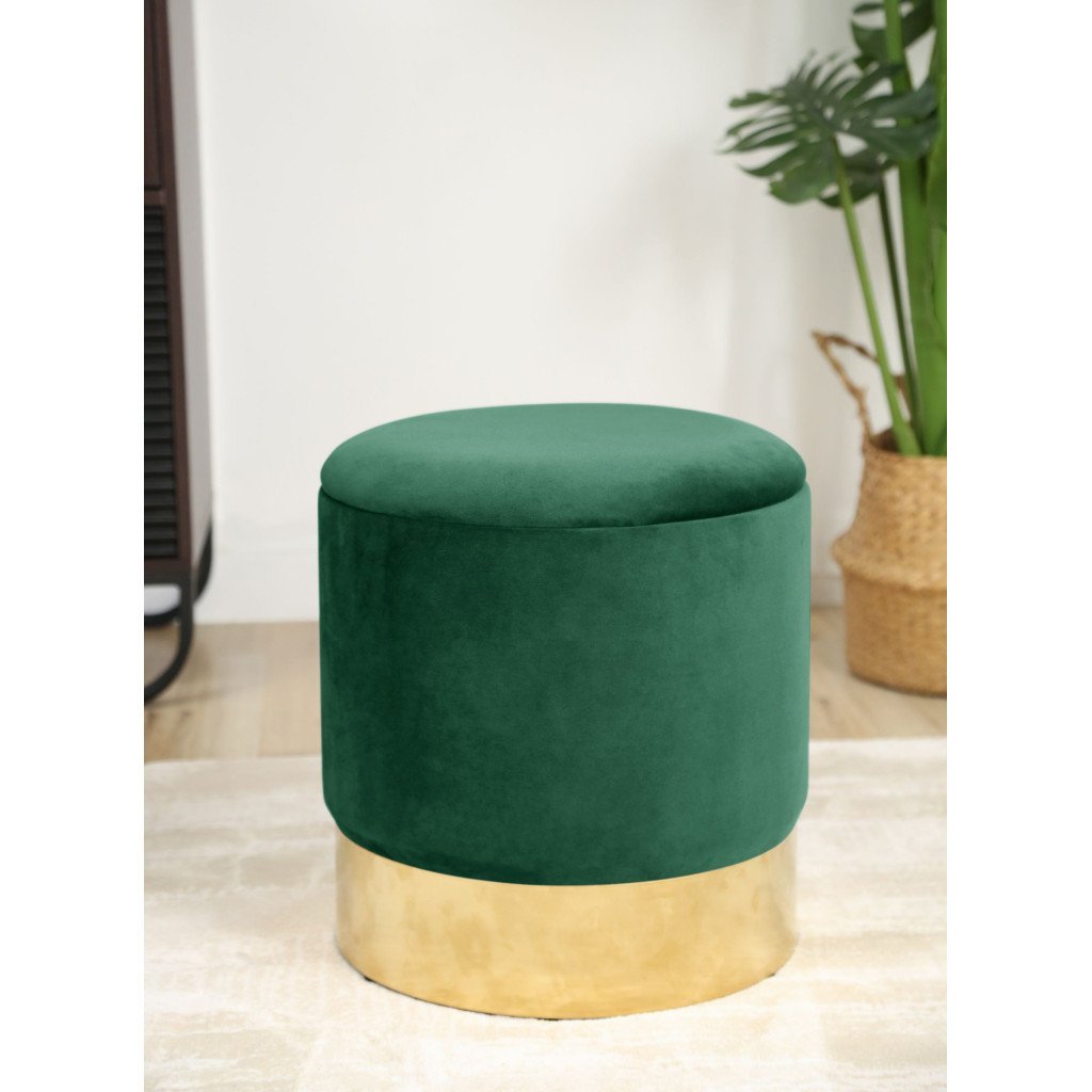 taburet tapitat rotund golden cu spatiu de depozitare, velur, 39x39x40 cm, verde 4 Taburet tapitat rotund Golden cu spatiu de depozitare, velur, 39x39x40 cm, verde - imagine 4