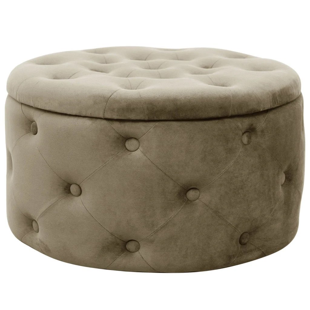 Taburet Alia cu spatiu depozitare, tapitat cu velur, 55×30 cm, bej