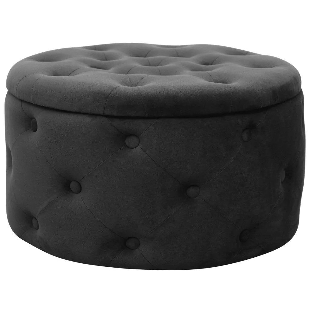 Taburet Alia cu spatiu depozitare, tapitat cu velur, 55×30 cm, negru
