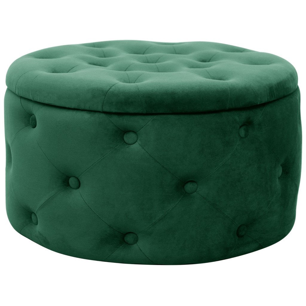 Taburet Alia cu spatiu depozitare, tapitat cu velur, 55×30 cm, verde