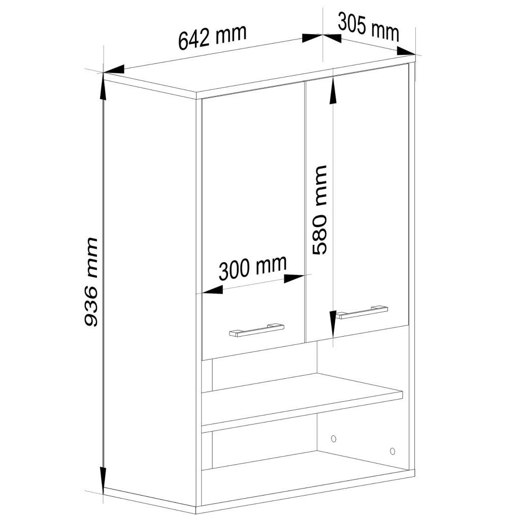 dulap baie suspendat, cu 2 usi si 2 rafturi deschise, pal 16 mm, 64x30x94 cm, gri 3 Dulap baie suspendat, cu 2 usi si 2 rafturi deschise, PAL 16 mm, 64x30x94 cm, gri - imagine 3