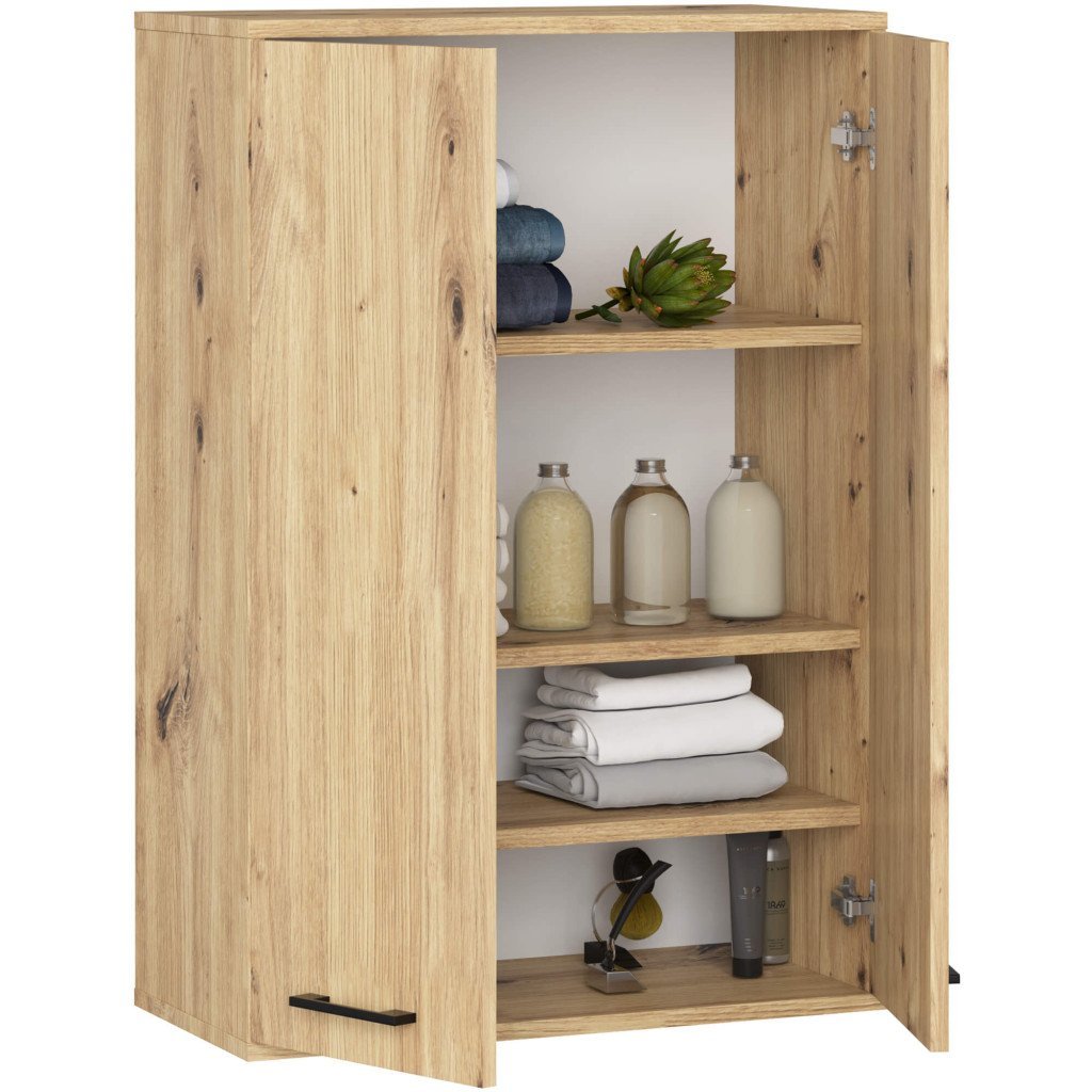 dulap baie suspendat, cu 2 usi si 4 rafturi interioare, pal 16 mm, 64x30x94 cm, stejar artisan 2 Dulap baie suspendat, cu 2 usi si 4 rafturi interioare, PAL 16 mm, 64x30x94 cm, stejar artisan - imagine 2