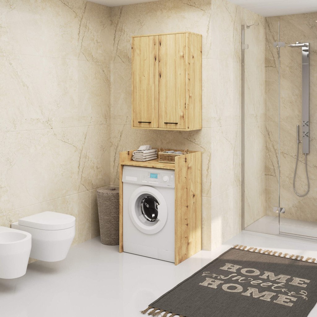 dulap baie suspendat, cu 2 usi si 4 rafturi interioare, pal 16 mm, 64x30x94 cm, stejar artisan 4 Dulap baie suspendat, cu 2 usi si 4 rafturi interioare, PAL 16 mm, 64x30x94 cm, stejar artisan - imagine 4