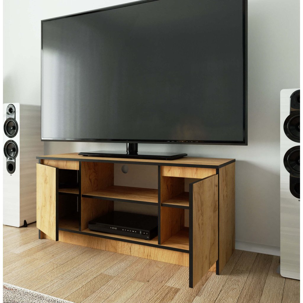 comoda tv cu 2 usi si o polita, pal laminat 16 mm, 120x40x55 cm, stejar craft 4 Comoda TV cu 2 usi si o polita, PAL laminat 16 mm, 120x40x55 cm, stejar craft - imagine 4