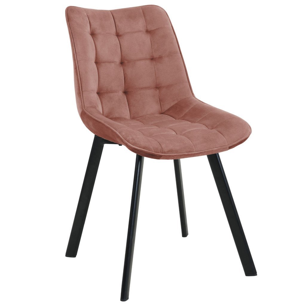 Scaun tapitat, din velur, picioare metalice, maxim 125 kg, 48x60x87 cm, roz pudrat