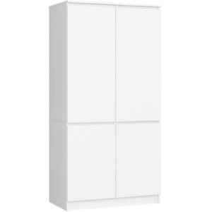 Dulap cu 4 usi, rafturi si bara pentru umerase, PAL laminat, 90x51x180 cm, alb mat
